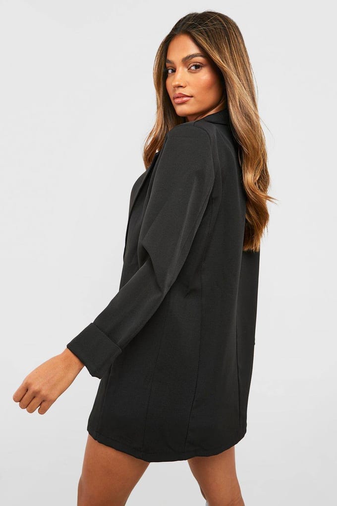 Dames Boohoo Basics Geweven Turn Cuff Relaxed Fit Blazer | Zwart | Maat: 38