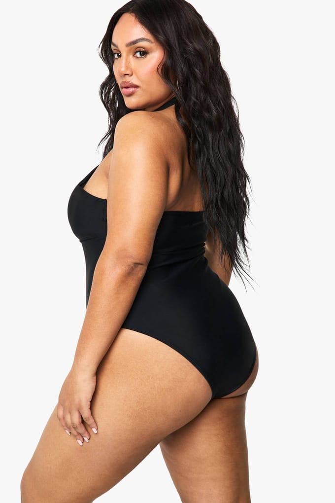 boohoo Dames Plus Buikcontrole Cross Over Badpak | Zwart | Maat: 56