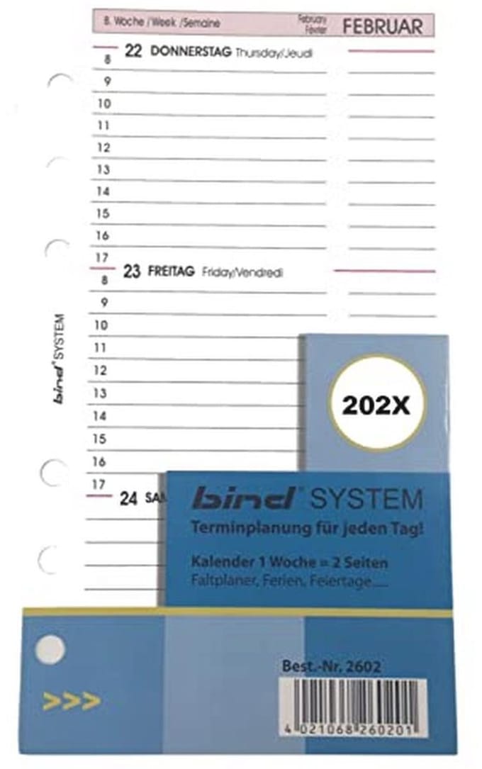 Agendavulling A6 voor managerkalender 2023 - 1 week / 2 pagina's