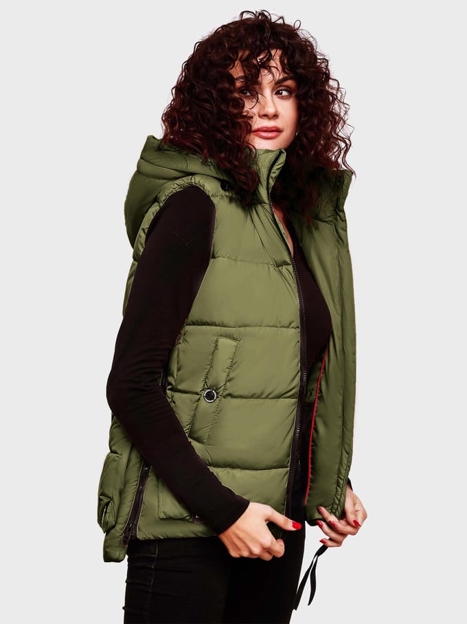 Marikoo dames gewatteerd vest – Zarinaa, licht met afneembare capuchon