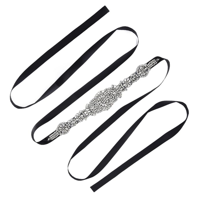 Ceinture de Robe de Mariée en Strass Élégante Ceinture de Taille Accessoires Vêtements pour Mariée Demoiselle d'Honneur Noir noir