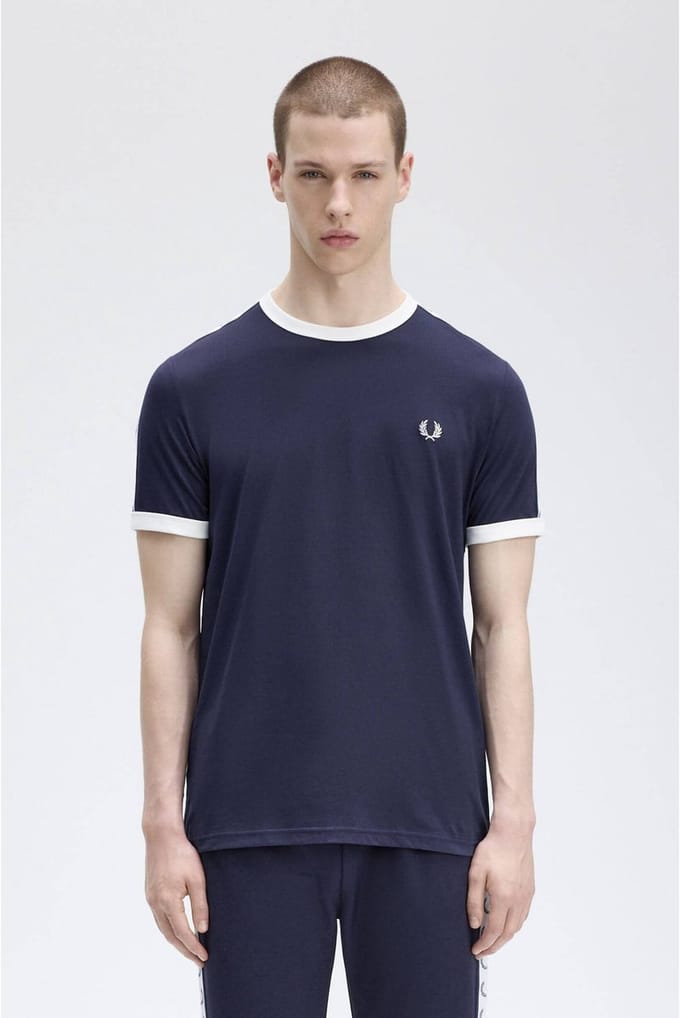 SINGLES DAY! Fred Perry - T-Shirt Navy M4620 - Heren - Maat M - Modern-fit