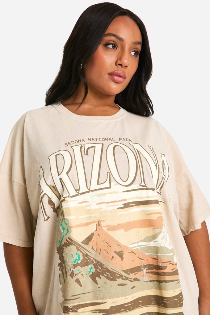 boohoo Dames Plus Arizona Washed Oversized T-shirt | Steen | Maat: 46