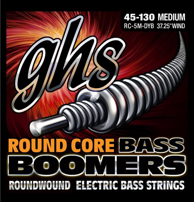 GHS RC-5M-DYB Round Core Bass Boomers 5-string medium snarenset