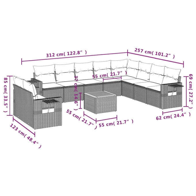 vidaXL - 11-delige - Loungeset - met - kussens - poly - rattan - grijs