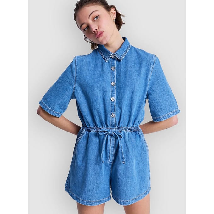 Roxy Real Tomorrow Denim Korte Mouw Romper Blauw XS Vrouw