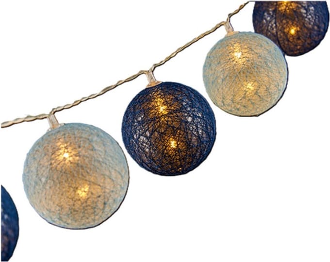 Krist+ LED Lichtslinger/lichtsnoer - 10 led bolletjes - D6 cm - blauw/donkerblauw - 200 cm