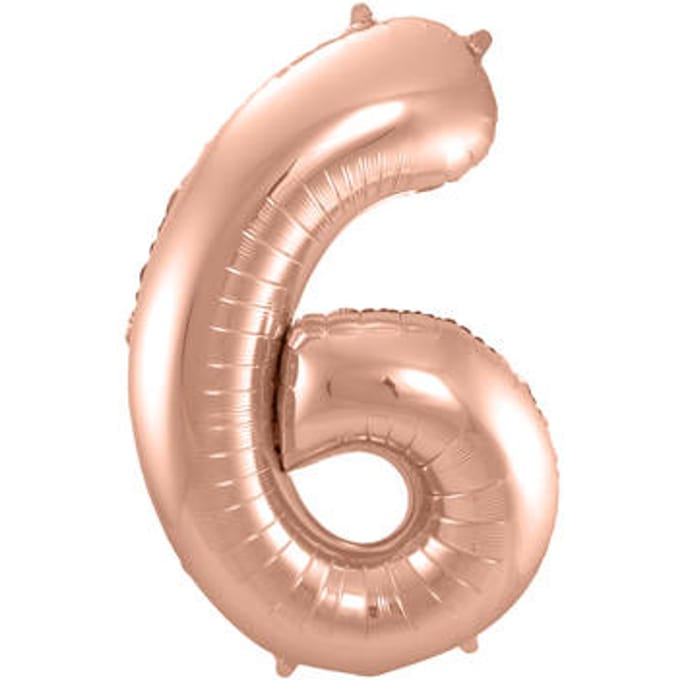 Rosé Goudkleurige Cijferballon cijfer 6 - 86cm