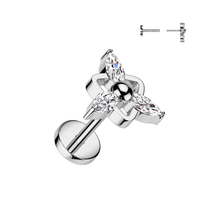 Piercing titanium steen center marquise push in 0.8x6 - zilver - LMPiercings