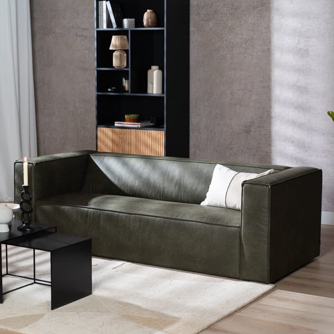 Bronx71® Industriële bank 3-zits Memphis eco-leer olijfgroen