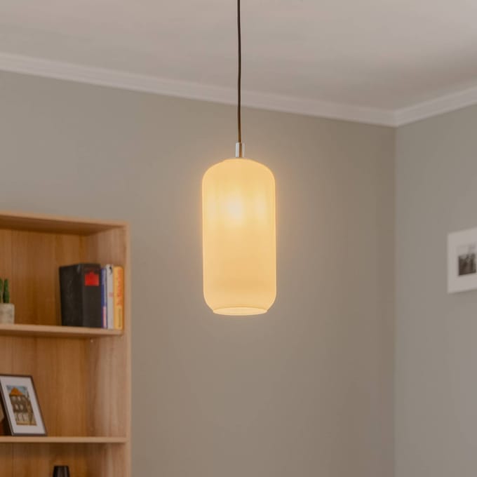 Argon Hanglamp Kaja met glazen kap lang, opaal