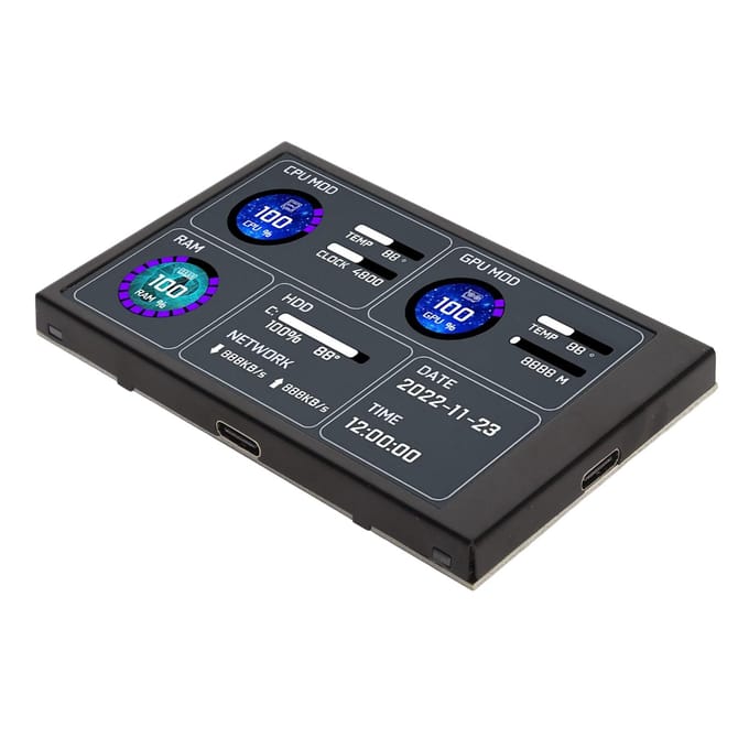 Computertemperatuurmonitor 3,5 inch IPS Dubbele USB C Thema-editor Aanpasbare lay-out PC CPU Data Monitor