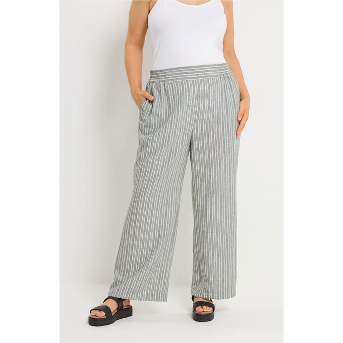 Yours Grijze Gestreepte Linnenlook Broek Size Regular > 42