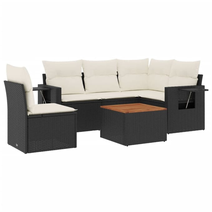 vidaXL - 6-delige - Loungeset - met - kussens - poly - rattan - zwart
