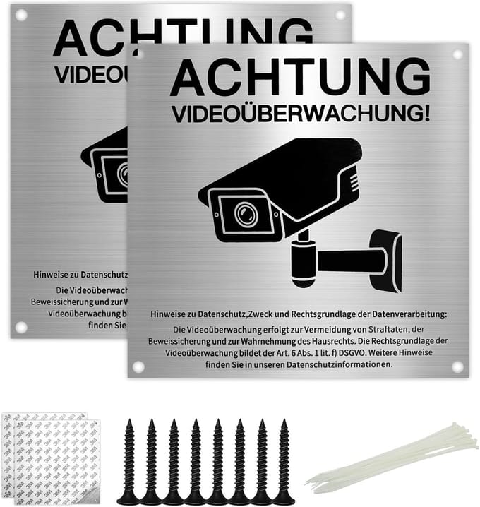Waarschuwingsbord Videobewaking 15x15 cm Aluminium met AVG Melding