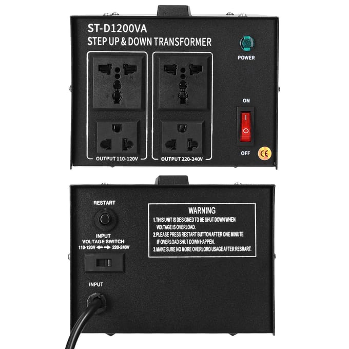 Step Up&Down Transformator Compacte Spanningsomvormer 1200VA Draagbare Huishoudelijke Elektrische Apparaten EU-plug zwart