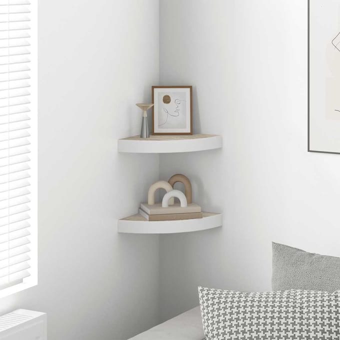 vidaXL - Hoekwandschappen - 2 - st - 25x25x3,8 - cm - MDF - eikenkleurig - en - wit