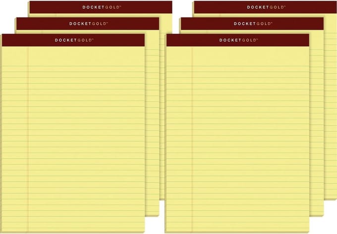 Schrijfblokken 8-1/2" x 11-3/4" Juridische Regel 50 Vellen 6-Pack