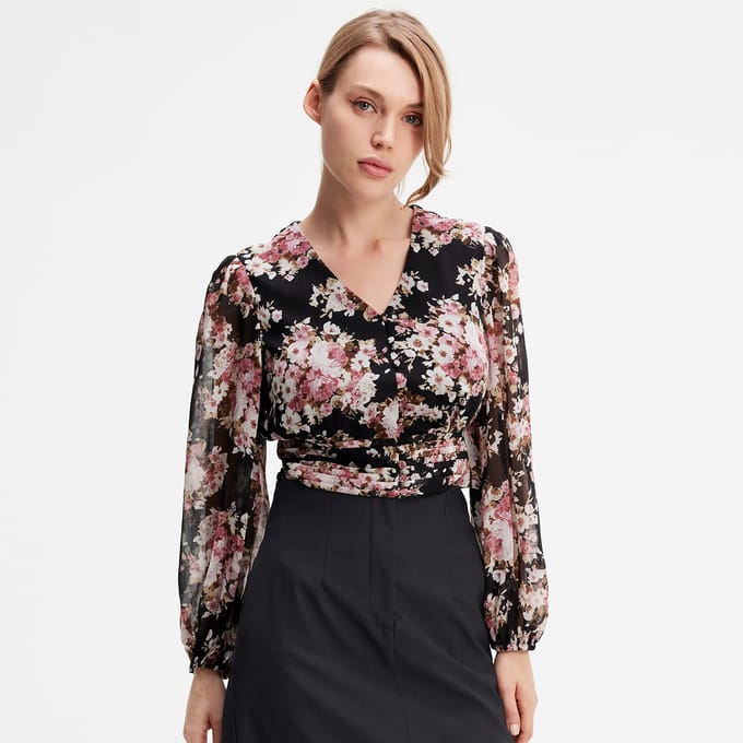 Korte blouse met bloemenprint