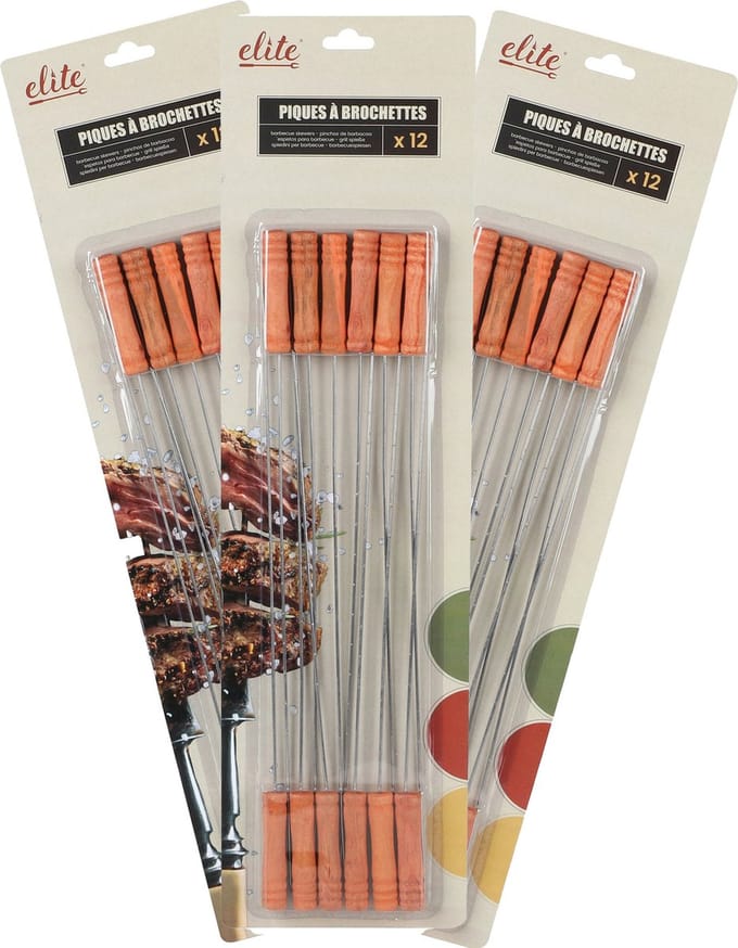 Elite Barbecue spiesen - 36x - metaal/hout - 39 cm - BBQ vleespennen
