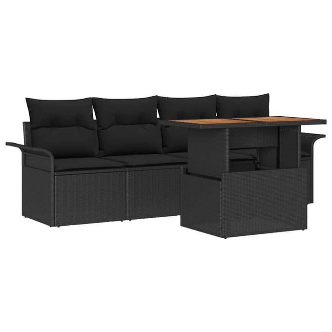 vidaXL - Tuinbank - Set - 5 - st - Zwart - poly - rattan