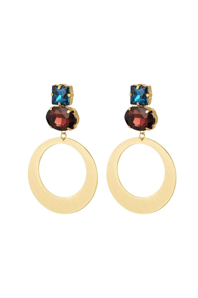 Oorbellen Statement Rond Strass - Blauw/Bruin