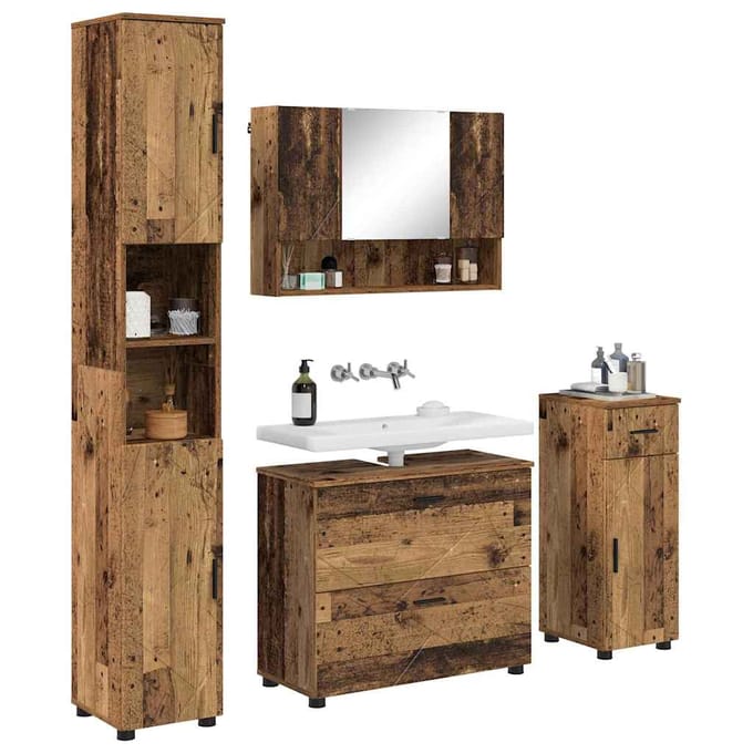 vidaXL - Badkamermeubel - Set - 4 - st - Oud - Hout - Samengesteld - Hout - en - Metaal