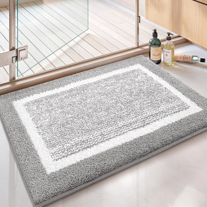 Famanu - Zachte microvezel badmat 40 x 60 cm, antislip en waterabsorberend, grijs