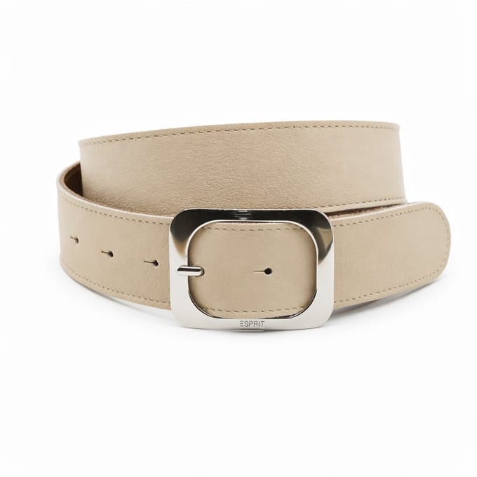 Beige dames basic riem 4 cm leer met zilveren gesp - Leer - Basic riem - Casual - Maat 100