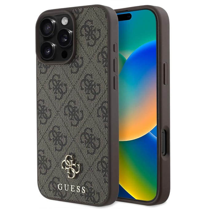Guess 4G Metal Logo Backcover MagSafe voor de Apple iPhone 16 Pro Max - Bruin