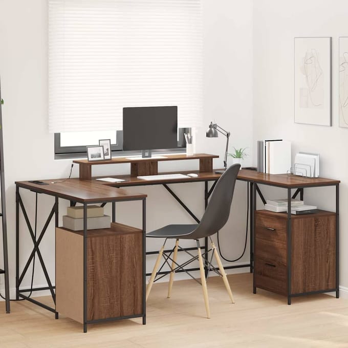 vidaXL - Bureau - Bruin - Eiken - Bewerkt - hout - 182 - x - 101 - x - 87,5 - cm
