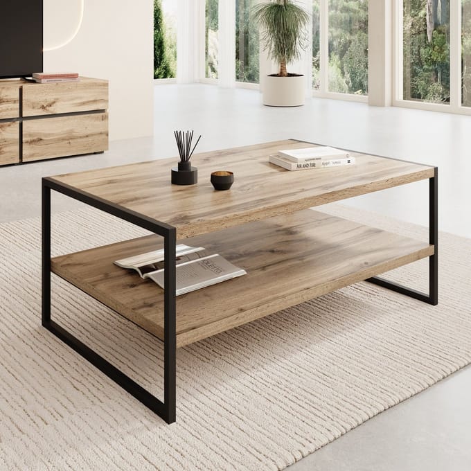 Meubella - Etsu - Salontafel - Eikenpatroon - 100x65x43 cm