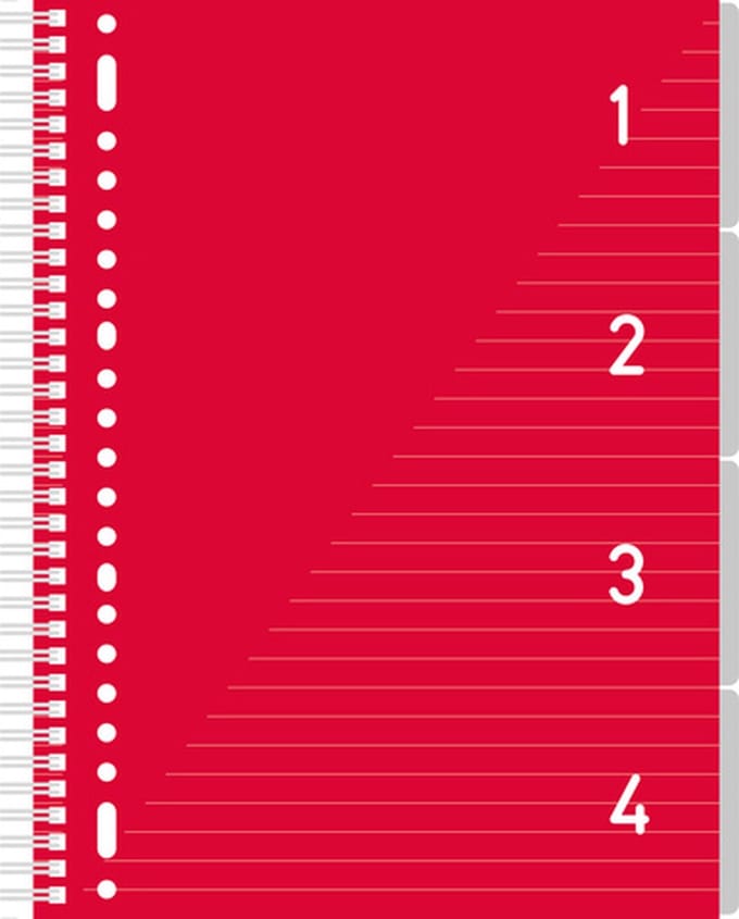Kangaro schrijfblok - 4-in-1-blok - A4 - gelinieerd - 200 pagina's - 80 grams - rood