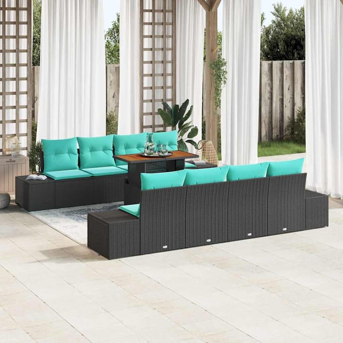 vidaXL - Tuinbank - Set - 9 - st - Zwart - Poly - rattan