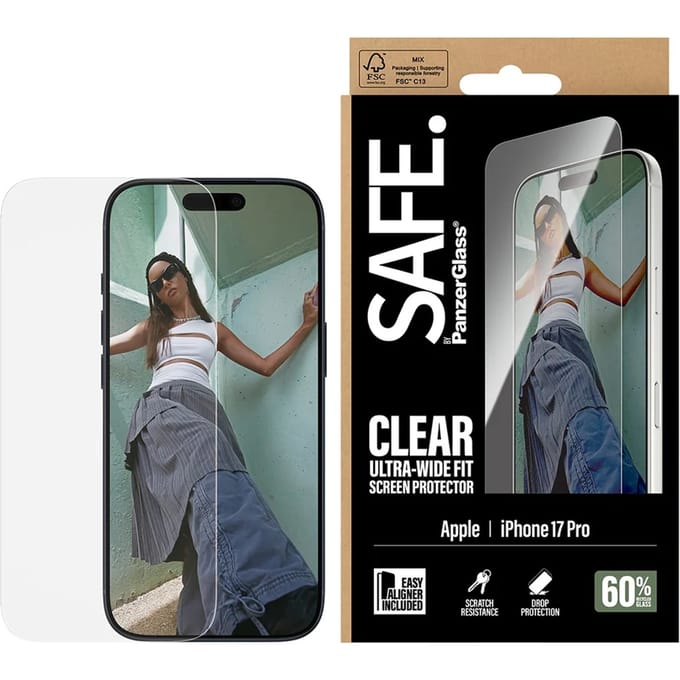 PanzerGlass PANZERGLASS - SAFE. Screen Protector iPhone 17 Pro Ultra-Wide Fit w. EasyAligner SA74726 Screenprotector (glas) Apple iPhone 17 Pro. 1 stuk(s)