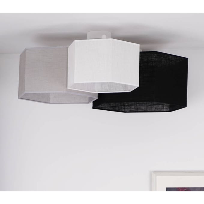 Duolla Plafondlamp Emil, textiel zwart/grijs/wit, 70 cm, 3-lamps