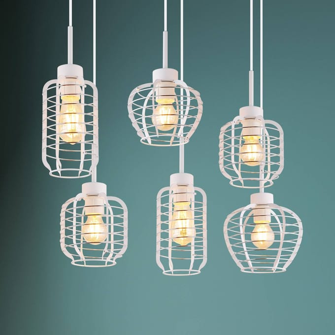 Globo Hanglamp Nesa, lengte 77 cm, wit/chroom, metaal, 6-lamps