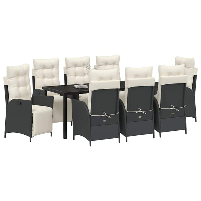 vidaXL - Tuin - Eettafel - Set - 9 - st - Zwart - poly - rattan