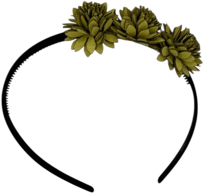 Diadeem leather flower - leren bloemetjes - khaki kleur diadeem - groen