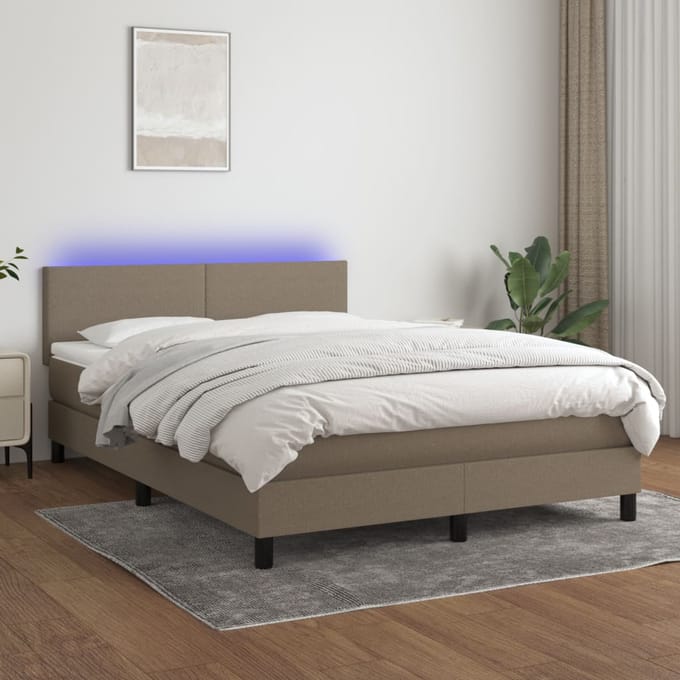 vidaXL - Boxspring - met - matras - en - LED - stof - taupe - 140x190 - cm