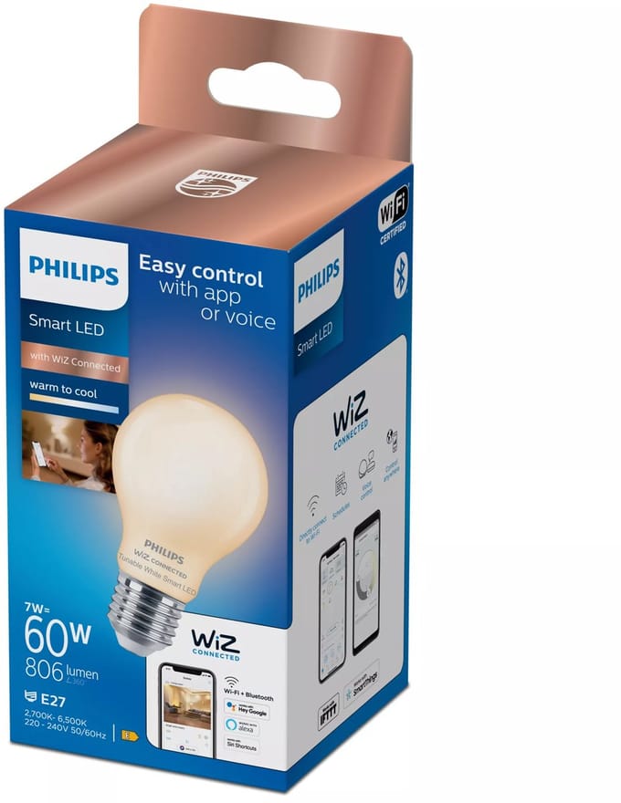Philips Smart Lighting - LED-lamp - E27 fitting - Warm- tot koelwit licht - Dimbaar - 60W - Standaard lampvorm: A60 - Mat Glas - Wifi