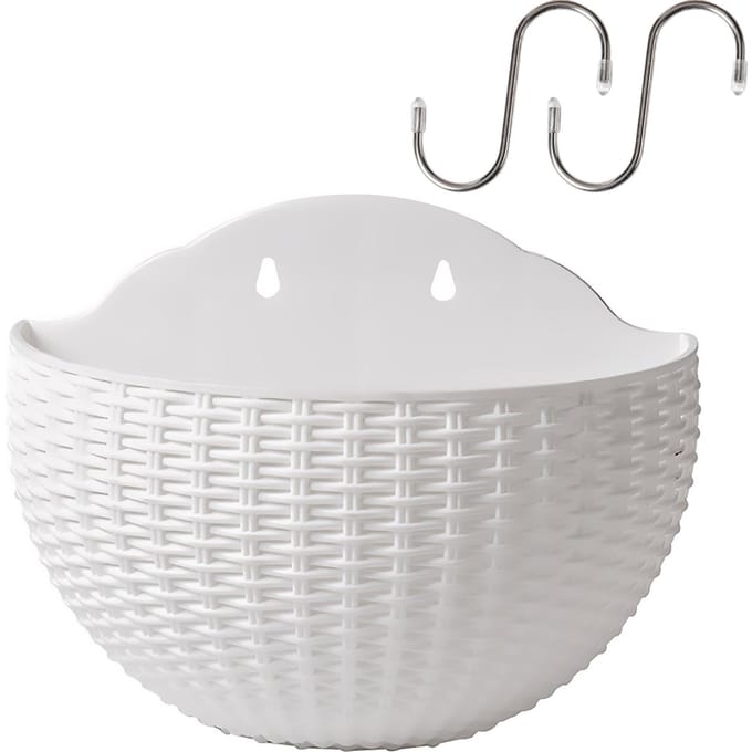 Pot de fleurs mural imitation rotin demi-rond pour intérieur, extérieur, balcon Type 1 white