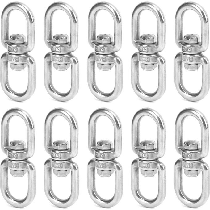 10 Pcs Crochets Émerillons M6 Double Extrémité Acier Inoxydable 8?Connecteur Manille Anneau de Forme white