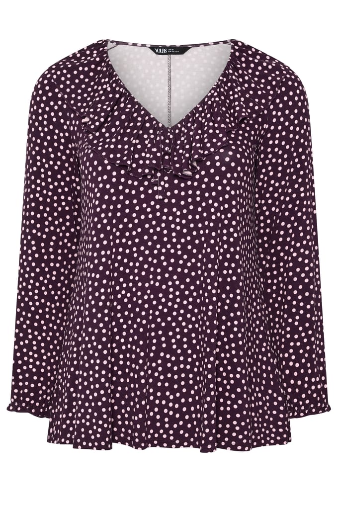 Yours Paarse Blouse Met Stippen En Ruches Size 44