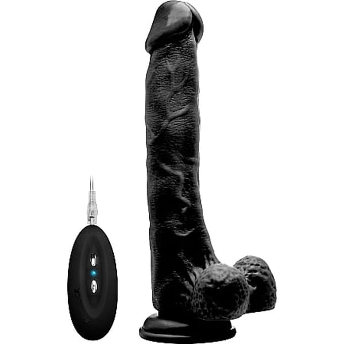 Vibrating Realistic Black Cock 27 cm - With Scrotum