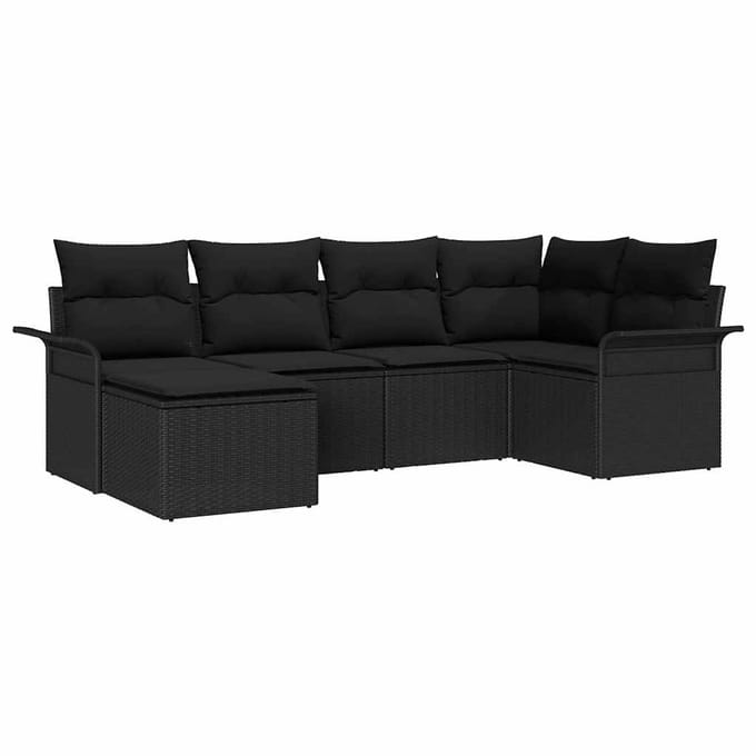 vidaXL - Tuinbank - Set - 6 - st - Zwart - poly - rattan