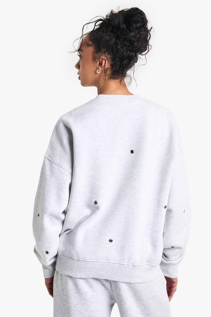boohoo Dames Eyelet Detail Oversized Sweatshirt | Ash Grey | Maat: Small