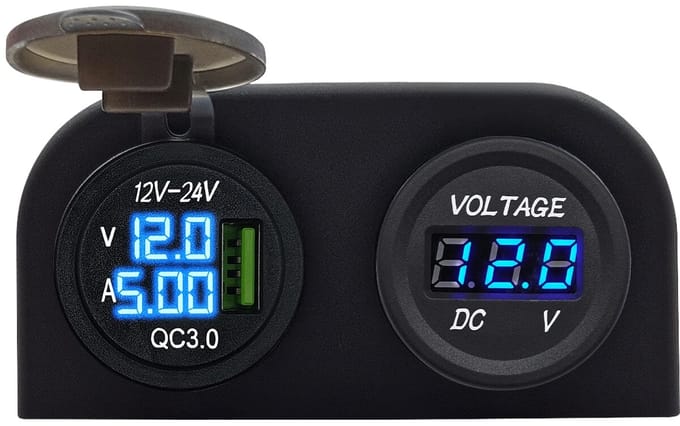 ProRide 12V USB Autolader Opbouw met Voltmeter/Ampèremeter - QC3.0 - Tweevoudig opbouw