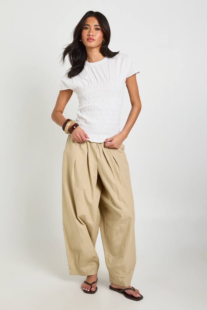 boohoo Dames Katoenen Poplin Top Met Smok | Wit | Maat: 40