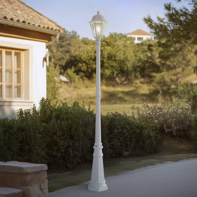 Lindby - Lantaarnpalen - 1licht - Aluminium, glas - H: 211 cm - E27 - wit, transparant